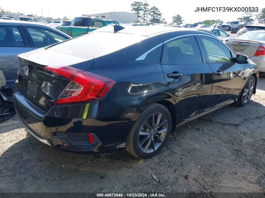 2019 Honda Civic Ex VIN: JHMFC1F39KX000533 Lot: 40672640