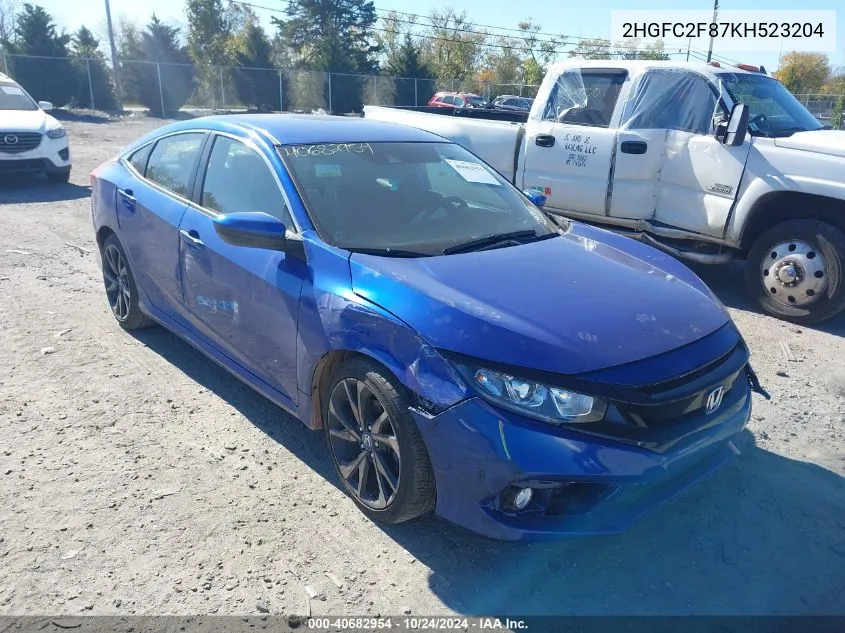 2HGFC2F87KH523204 2019 Honda Civic Sport