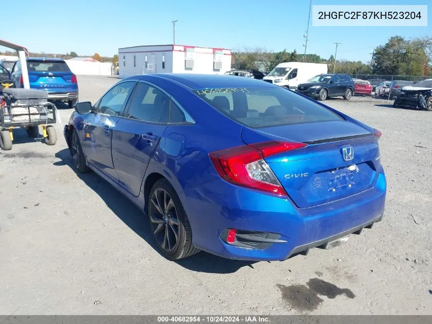 2HGFC2F87KH523204 2019 Honda Civic Sport