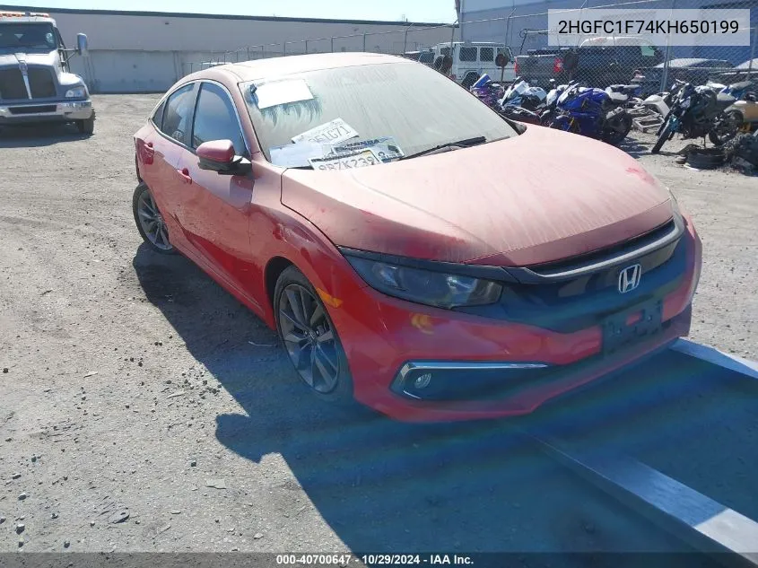 2019 Honda Civic Ex-L VIN: 2HGFC1F74KH650199 Lot: 40700647