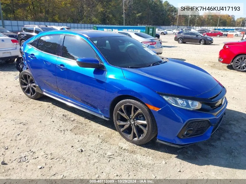 2019 Honda Civic Sport VIN: SHHFK7H46KU417193 Lot: 40713389