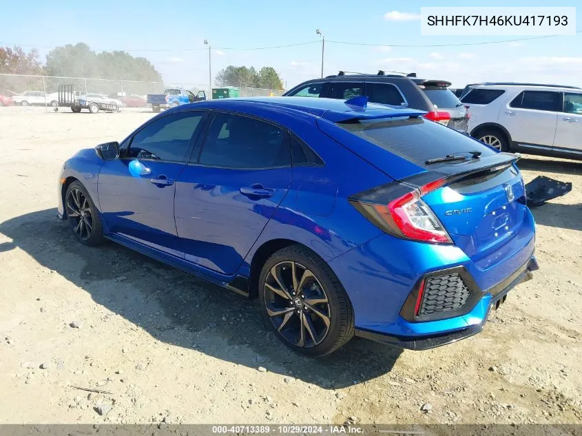 2019 Honda Civic Sport VIN: SHHFK7H46KU417193 Lot: 40713389