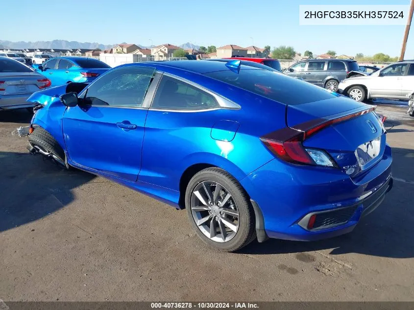 2019 Honda Civic Ex VIN: 2HGFC3B35KH357524 Lot: 40736278