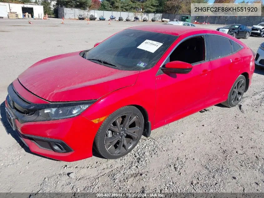 2019 Honda Civic Sport VIN: 2HGFC2F88KH551920 Lot: 40739914