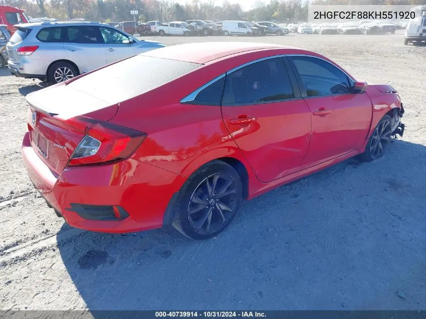 2019 Honda Civic Sport VIN: 2HGFC2F88KH551920 Lot: 40739914