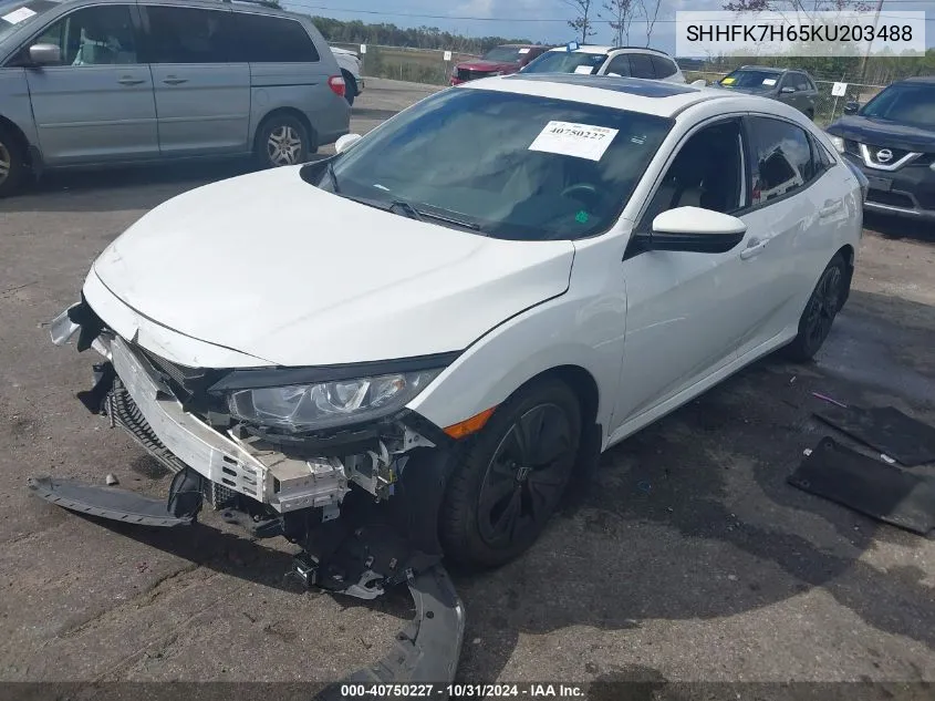 2019 Honda Civic Ex VIN: SHHFK7H65KU203488 Lot: 40750227