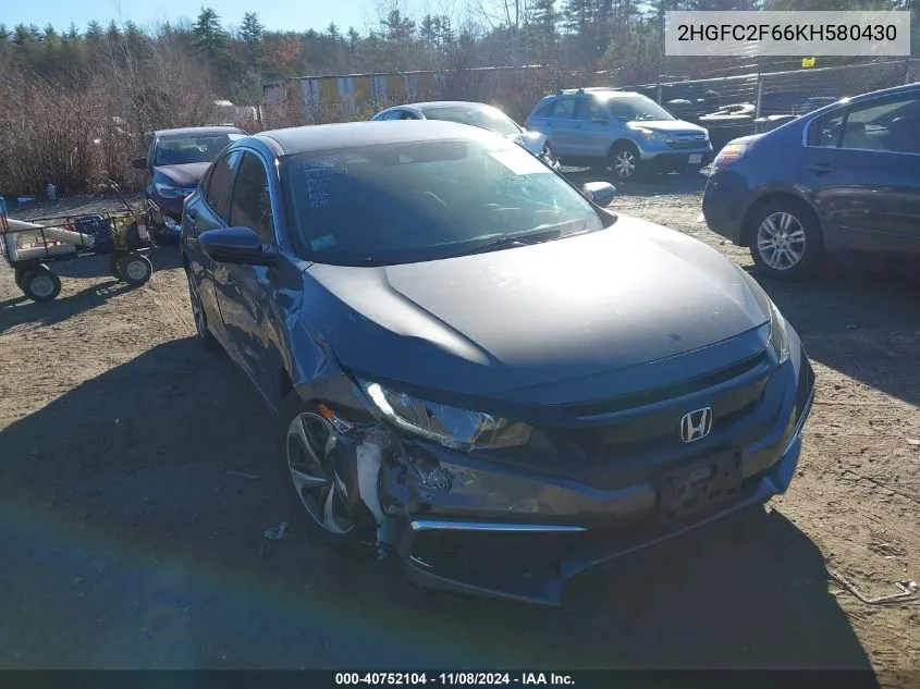 2019 Honda Civic Lx VIN: 2HGFC2F66KH580430 Lot: 40752104