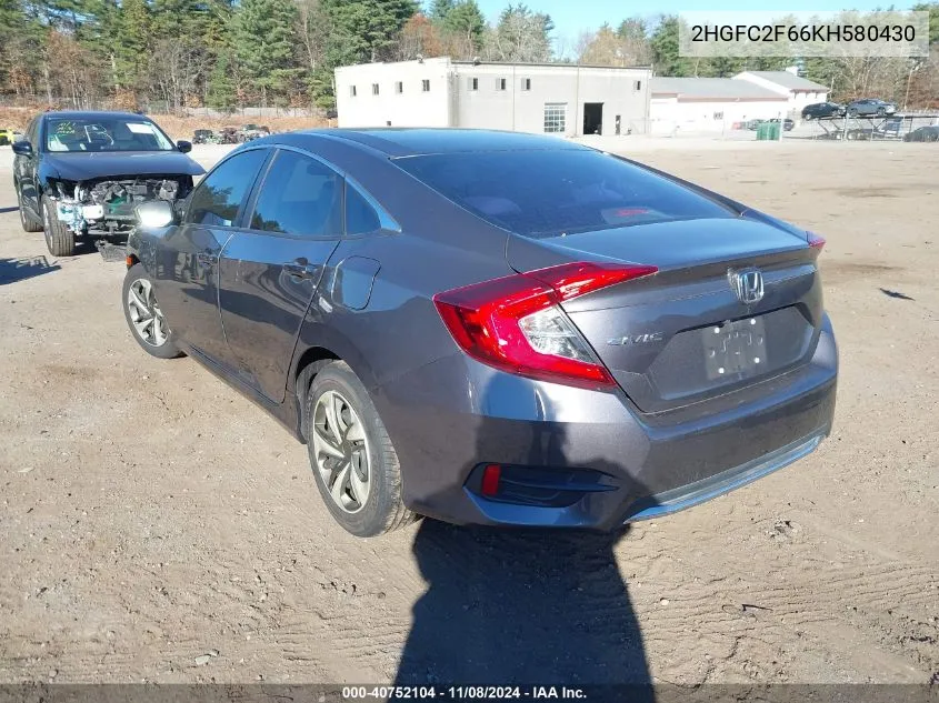 2019 Honda Civic Lx VIN: 2HGFC2F66KH580430 Lot: 40752104