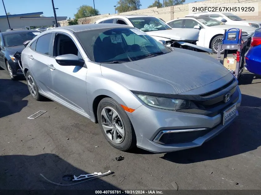 2HGFC2F67KH519250 2019 Honda Civic Lx