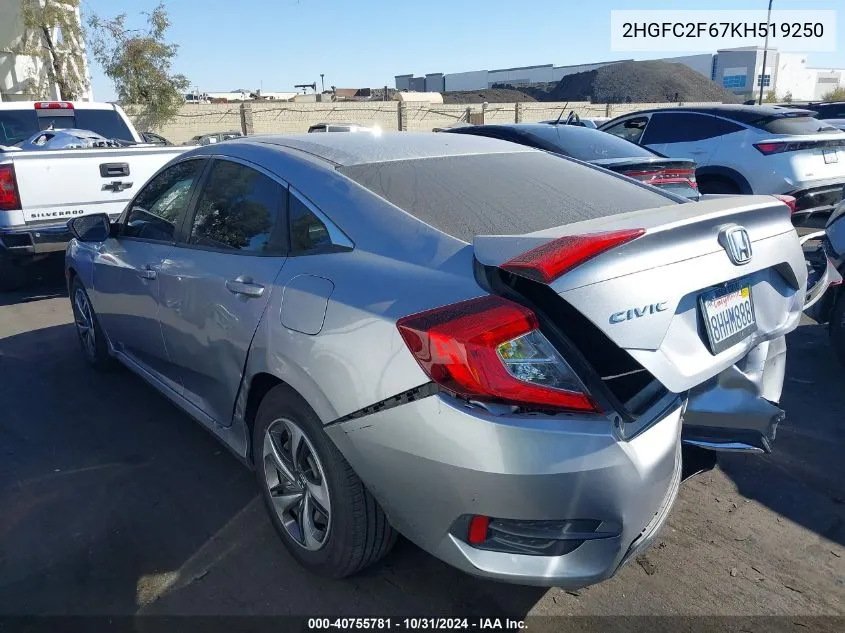 2019 Honda Civic Lx VIN: 2HGFC2F67KH519250 Lot: 40755781