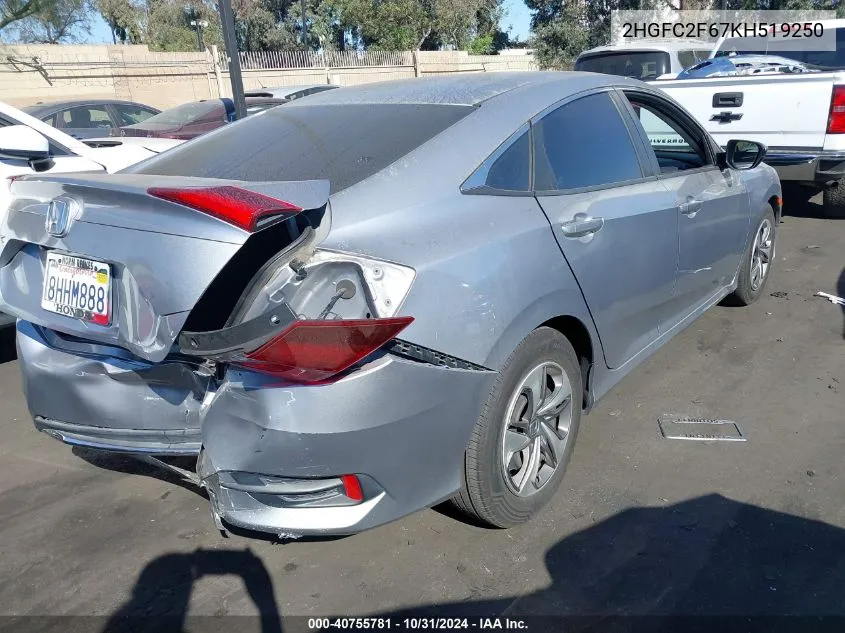 2HGFC2F67KH519250 2019 Honda Civic Lx