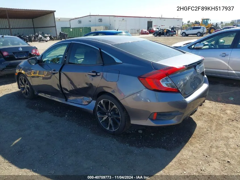 2HGFC2F89KH517937 2019 Honda Civic Sport