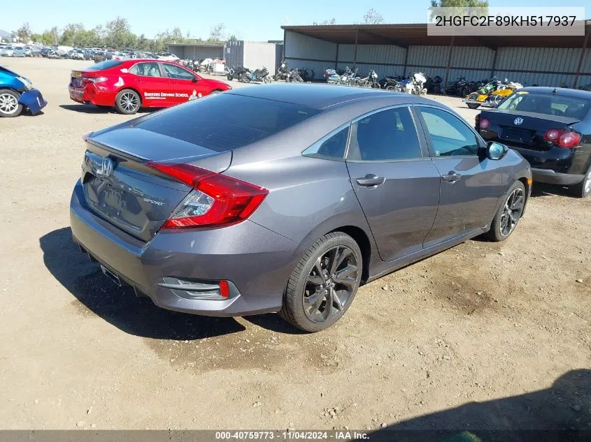 2HGFC2F89KH517937 2019 Honda Civic Sport