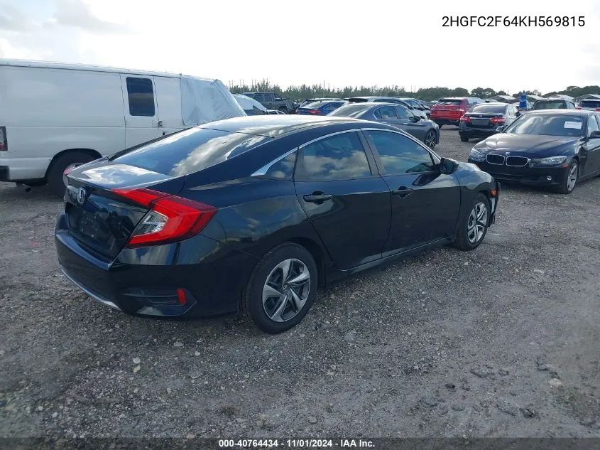 2019 Honda Civic Lx VIN: 2HGFC2F64KH569815 Lot: 40764434