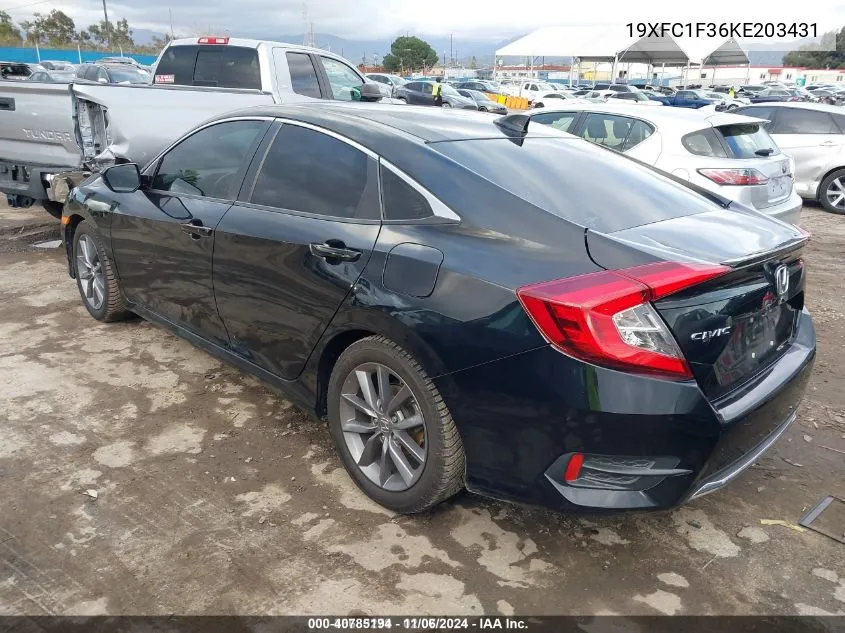 2019 Honda Civic Ex VIN: 19XFC1F36KE203431 Lot: 40785194