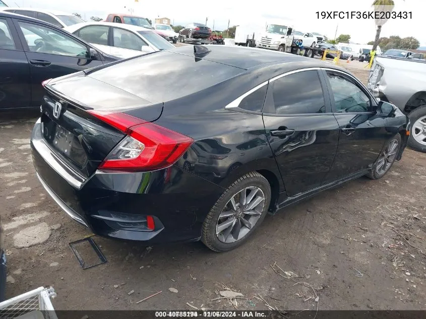 2019 Honda Civic Ex VIN: 19XFC1F36KE203431 Lot: 40785194