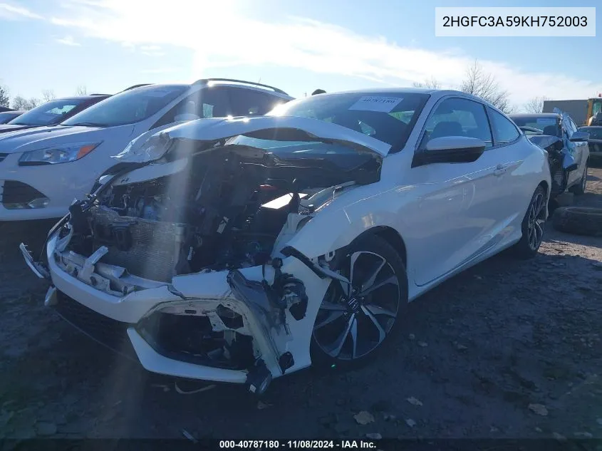 2019 Honda Civic Si VIN: 2HGFC3A59KH752003 Lot: 40787180