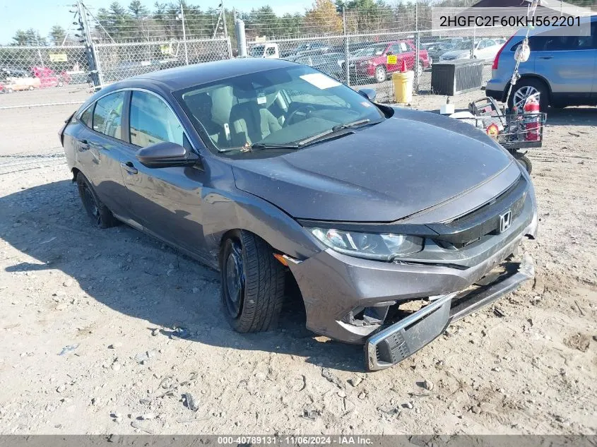 2019 Honda Civic Lx VIN: 2HGFC2F60KH562201 Lot: 40789131