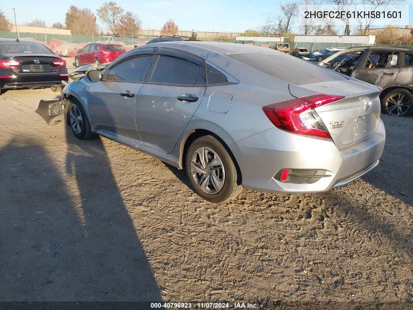 2019 Honda Civic Lx VIN: 2HGFC2F61KH581601 Lot: 40796923