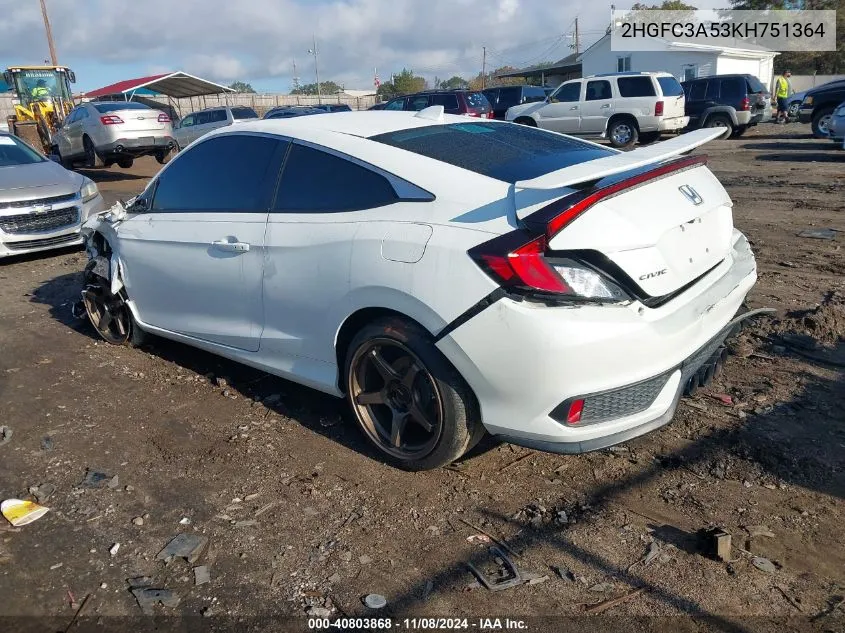 2019 Honda Civic Si VIN: 2HGFC3A53KH751364 Lot: 40803868