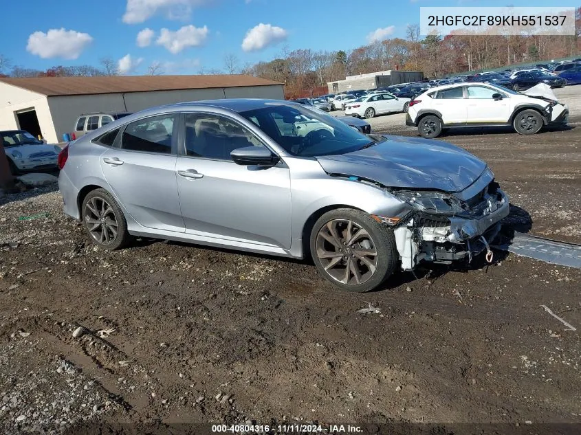 2019 Honda Civic Sport VIN: 2HGFC2F89KH551537 Lot: 40804316