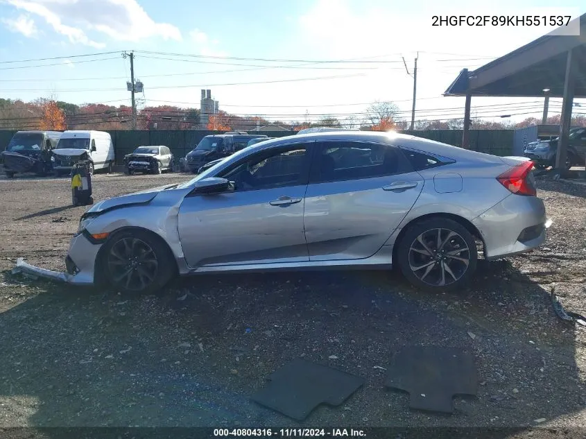 2019 Honda Civic Sport VIN: 2HGFC2F89KH551537 Lot: 40804316