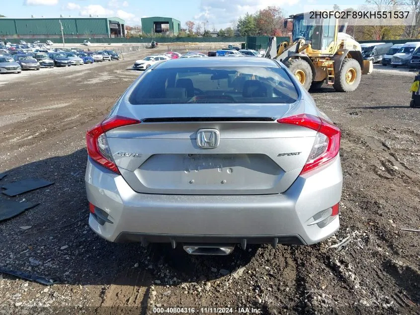 2019 Honda Civic Sport VIN: 2HGFC2F89KH551537 Lot: 40804316