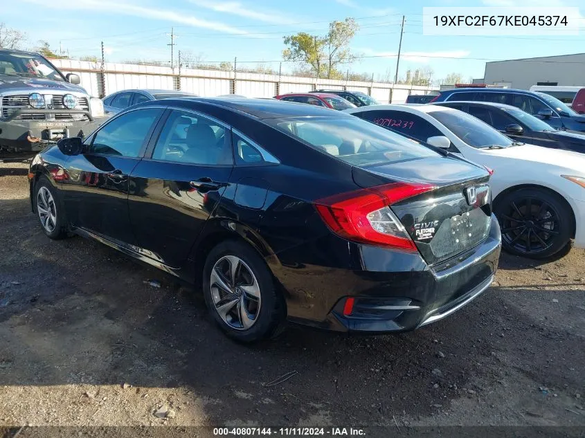 2019 Honda Civic Lx VIN: 19XFC2F67KE045374 Lot: 40807144