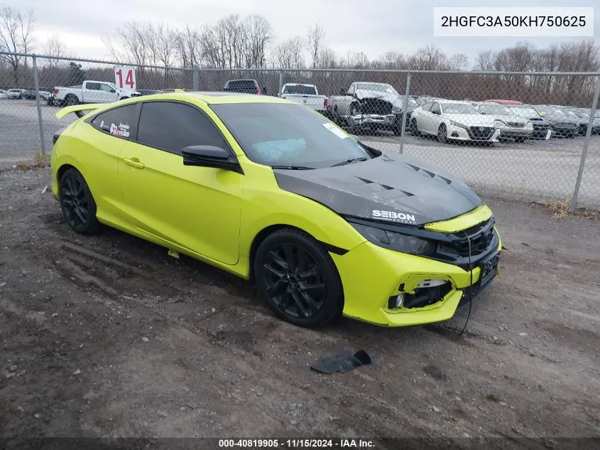 2019 Honda Civic Si VIN: 2HGFC3A50KH750625 Lot: 40819905