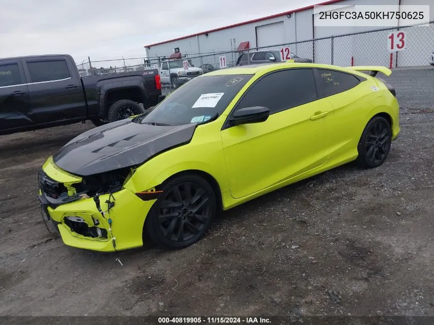 2019 Honda Civic Si VIN: 2HGFC3A50KH750625 Lot: 40819905