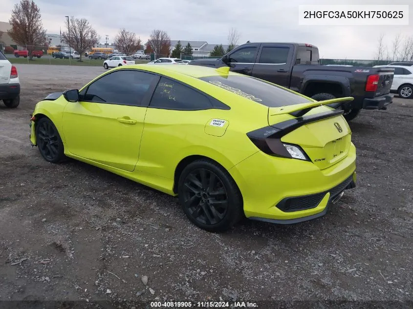 2019 Honda Civic Si VIN: 2HGFC3A50KH750625 Lot: 40819905