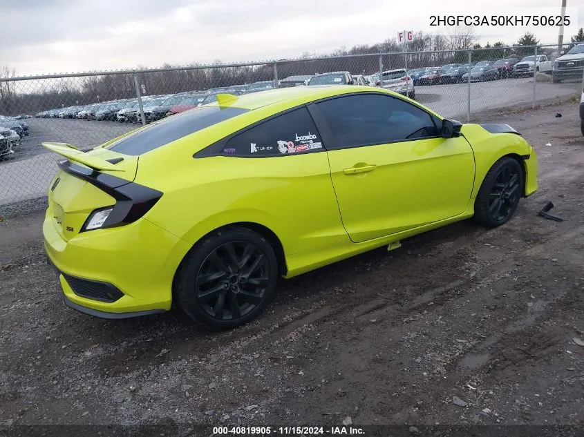 2019 Honda Civic Si VIN: 2HGFC3A50KH750625 Lot: 40819905