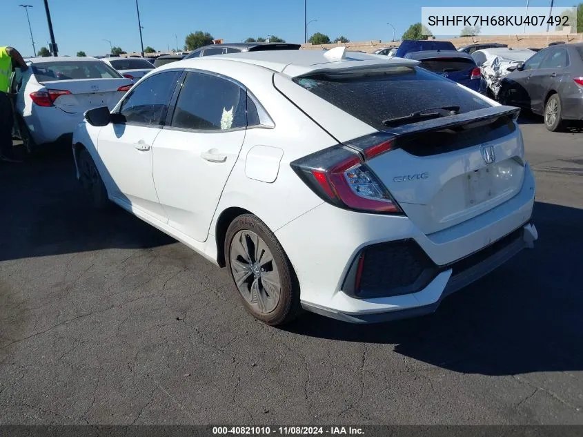 2019 Honda Civic Ex VIN: SHHFK7H68KU407492 Lot: 40821010