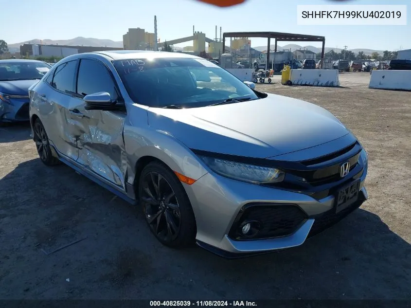 2019 Honda Civic Sport Touring VIN: SHHFK7H99KU402019 Lot: 40825039