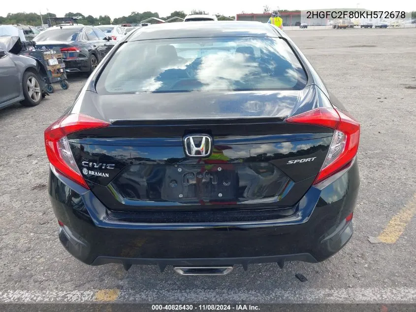 2019 Honda Civic Sport VIN: 2HGFC2F80KH572678 Lot: 40825430