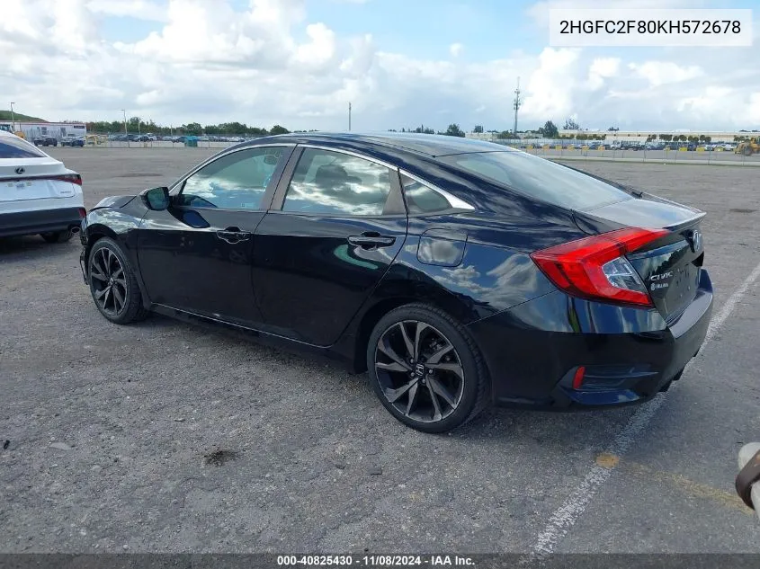 2019 Honda Civic Sport VIN: 2HGFC2F80KH572678 Lot: 40825430