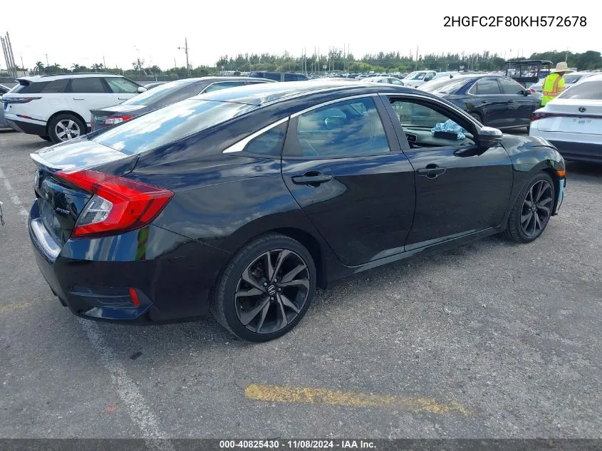 2019 Honda Civic Sport VIN: 2HGFC2F80KH572678 Lot: 40825430