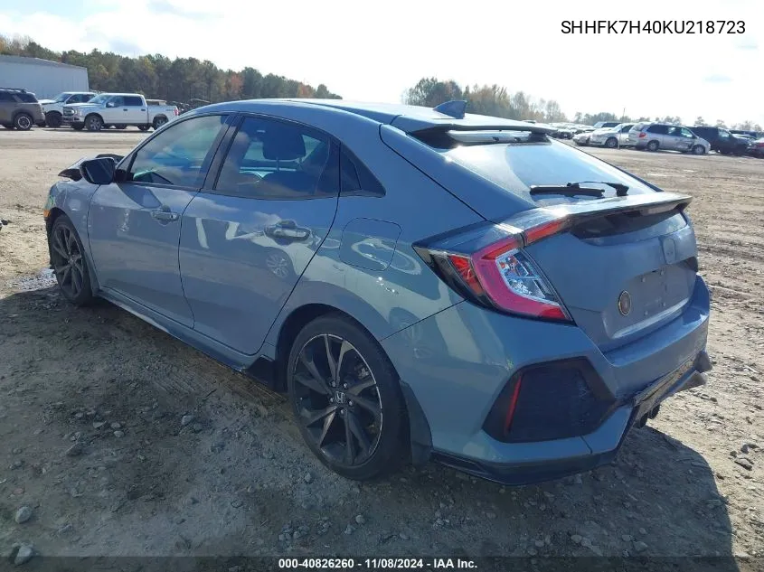 2019 Honda Civic Sport VIN: SHHFK7H40KU218723 Lot: 40826260