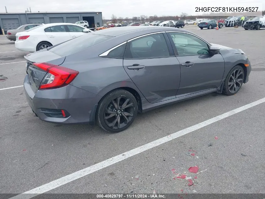 2019 Honda Civic Sport VIN: 2HGFC2F81KH594527 Lot: 40829797