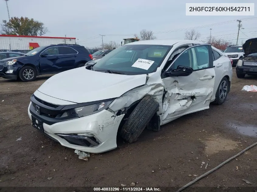 2019 Honda Civic Lx VIN: 2HGFC2F60KH542711 Lot: 40833296