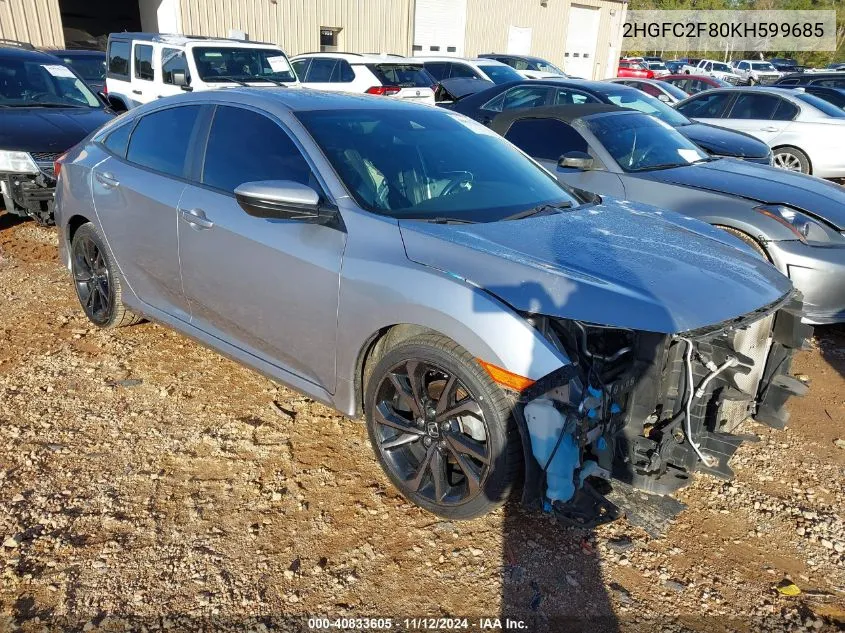 2019 Honda Civic Sport VIN: 2HGFC2F80KH599685 Lot: 40833605