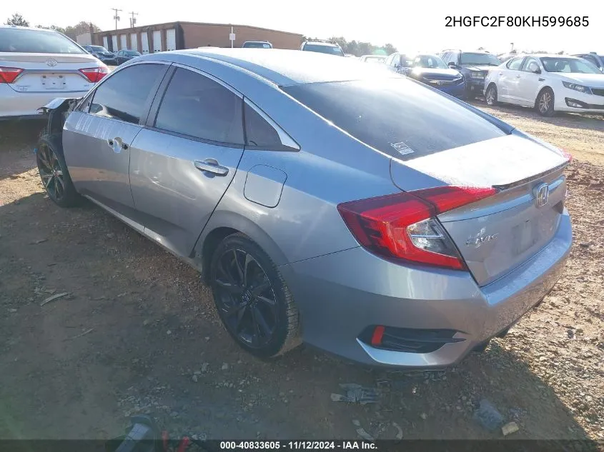 2019 Honda Civic Sport VIN: 2HGFC2F80KH599685 Lot: 40833605