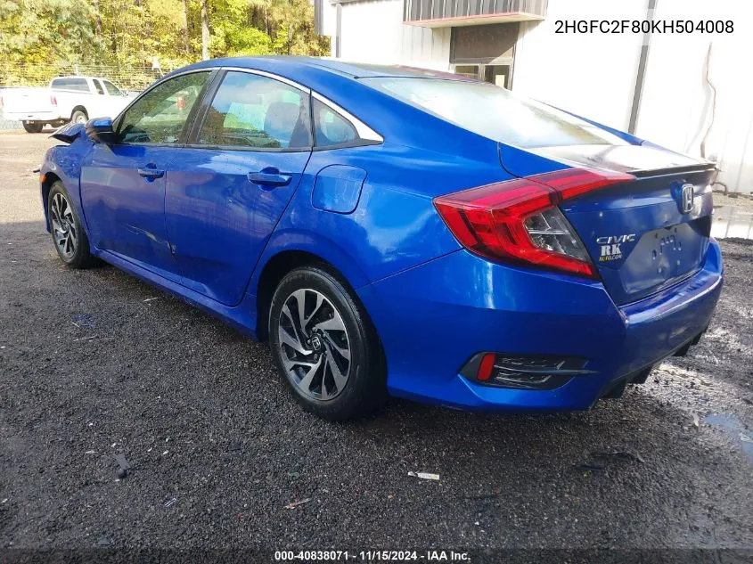 2019 Honda Civic Sport VIN: 2HGFC2F80KH504008 Lot: 40838071