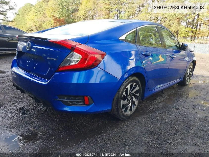 2019 Honda Civic Sport VIN: 2HGFC2F80KH504008 Lot: 40838071