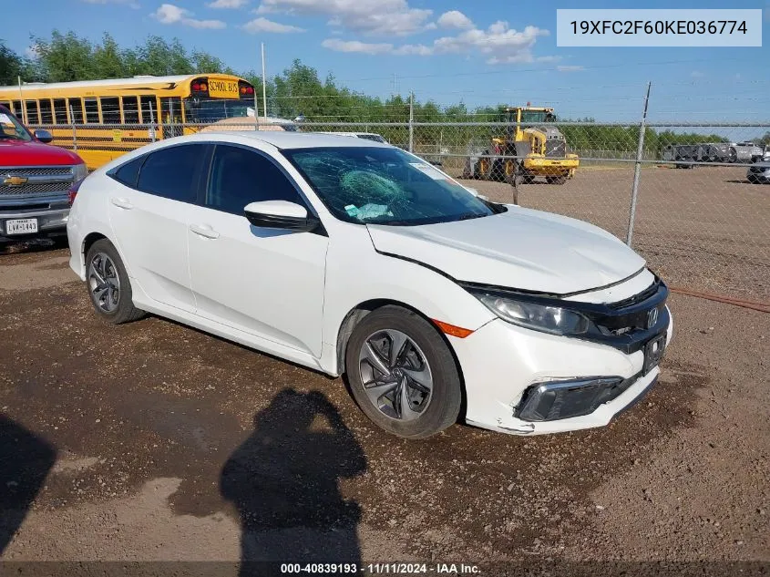 2019 Honda Civic Lx VIN: 19XFC2F60KE036774 Lot: 40839193