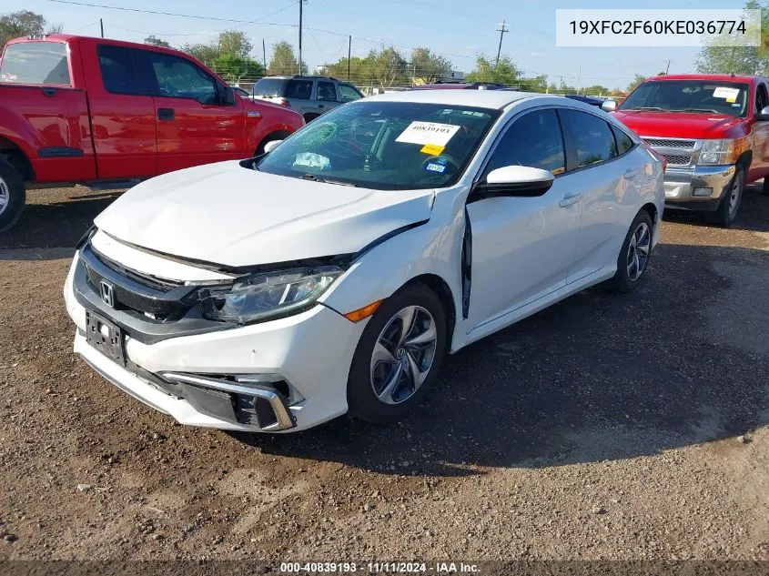 2019 Honda Civic Lx VIN: 19XFC2F60KE036774 Lot: 40839193