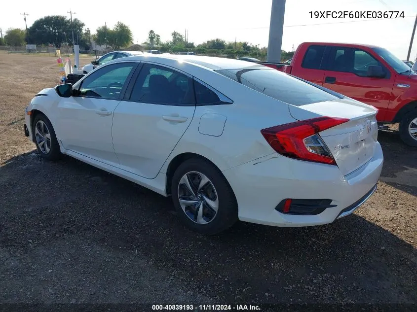 2019 Honda Civic Lx VIN: 19XFC2F60KE036774 Lot: 40839193