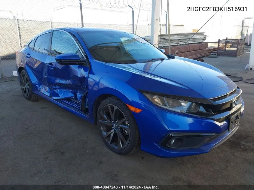 2019 Honda Civic Sport VIN: 2HGFC2F83KH516931 Lot: 40847243