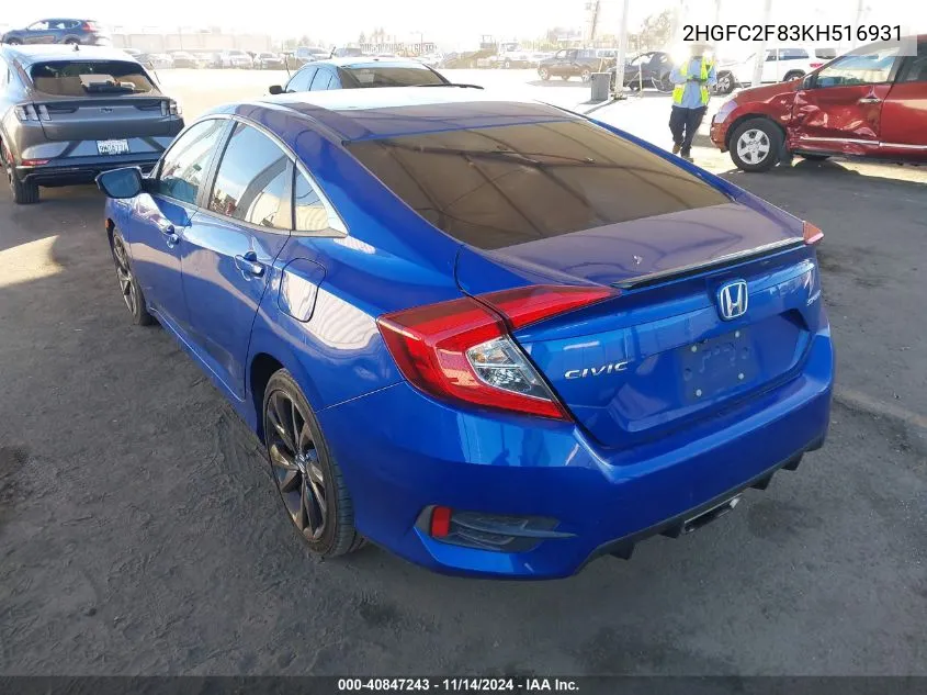 2019 Honda Civic Sport VIN: 2HGFC2F83KH516931 Lot: 40847243