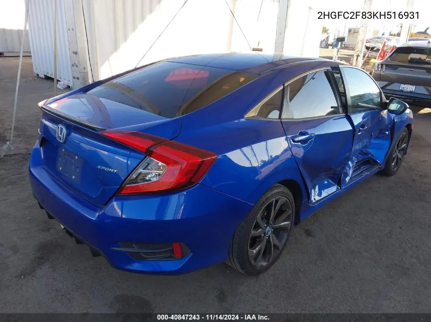 2019 Honda Civic Sport VIN: 2HGFC2F83KH516931 Lot: 40847243